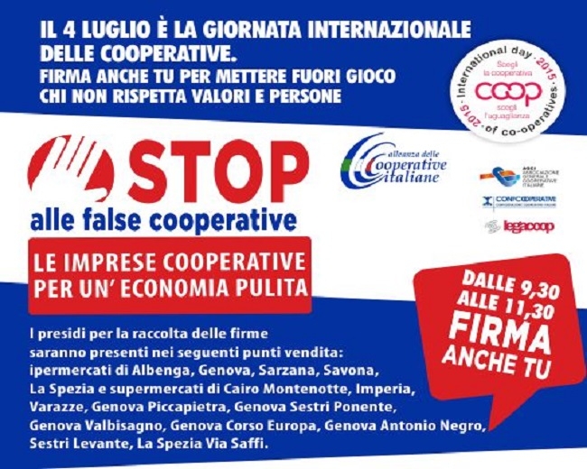 False cooperativa, anche Coop Liguria aderisce alla raccolta firme