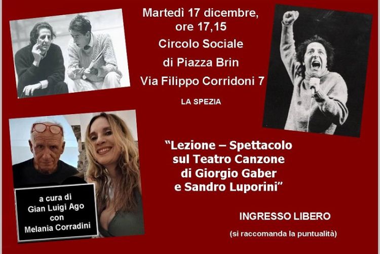 Alla Spezia una lezione-spettacolo sul Teatro Canzone di Giorgio Gaber e Sandro Luporini