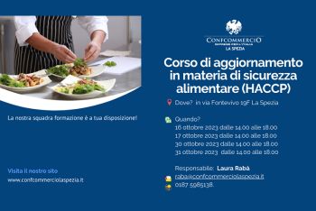 Corso HACCP, iscrizioni aperte in Confcommercio La Spezia per l&#039;aggiornamento