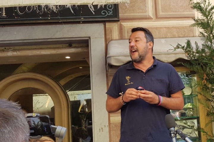 Matteo Salvini, leader della Lega, a Sarzana al Loggiato Gemmi