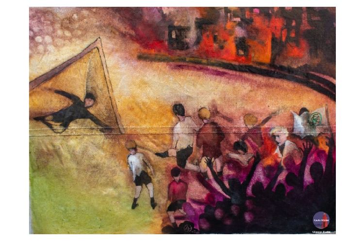 I calciatori-eroi del '44 dipinti da Federico Anselmi in un quadro da donare alla città
