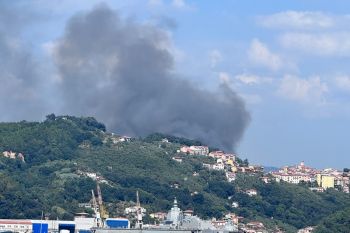 Un incendio boschivo nei pressi della collina di Pitelli