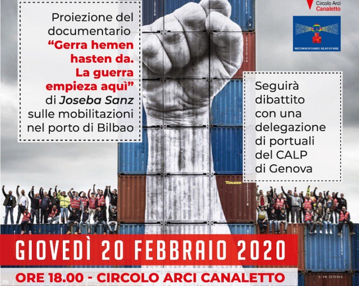 &quot;Guerra alla Guerra: le lotte dei portuali al traffico di armi&quot;, incontro al Canaletto