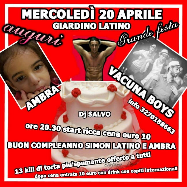 Mercoledi 20 aprile al Giardino Disco serata latina. Entrata gratuita