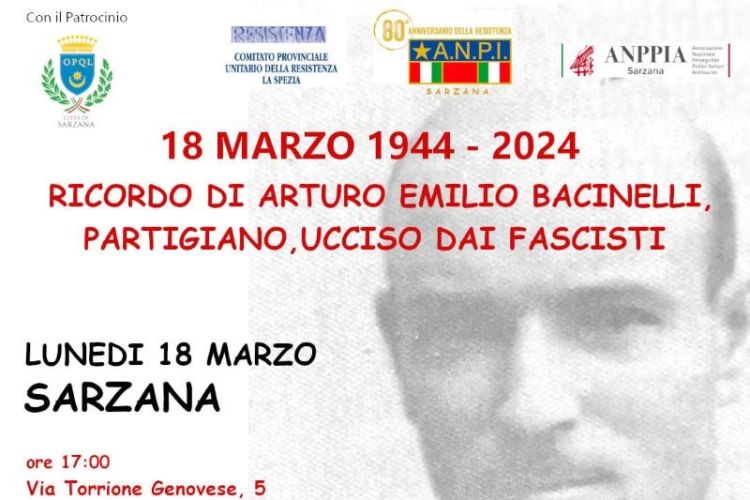 A Sarzana iniziativa per ricordare il partigiano Arturo Emilio Bacinelli